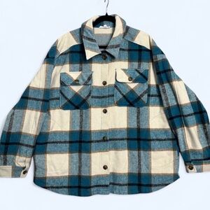 VTG Style 2X Blue Plaid Flannel Shacket Oversized Cottagecore Shirt Jacket